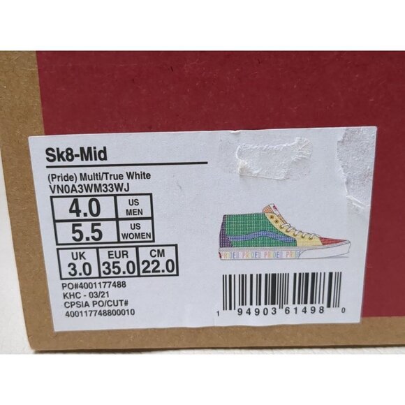 Vans‎ Sneakers Sk8 Mid Womens 5.5 Mens 4 Pride Lace Up Canvas LGBTQ - Picture 11 of 11